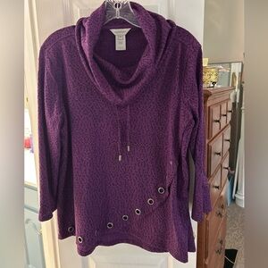 Multiples Purple Black Cowl Neck Grommet SZ PM Tunic Top